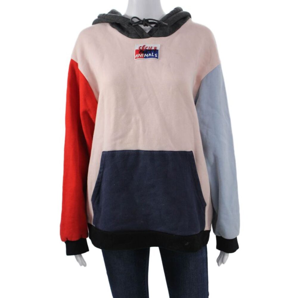 Etre Cecile Unisex Pullover Hoodie Pink Cotton Drawstring Long Sleeve Size L